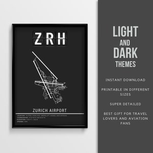 ZRH Zürich Airport Poster - Sofort Download \ Airport Map \ Printable \ Wall Art \ Switzerland Travel Poster