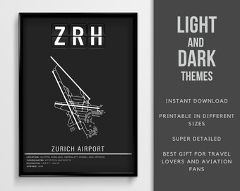 ZRH Zurich Airport Poster - Instant Download \ Airport Map \ Printable \ Wall Art \ Switzerland Travel Poster