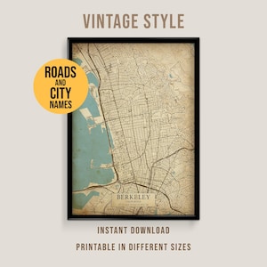 Berkeley, California Vintage Style Map, Printable Berkeley City Poster (Instant Download)