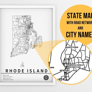 Printable Map of Rhode Island, United States Instant Download State Map Map Art Push Pin Map ...