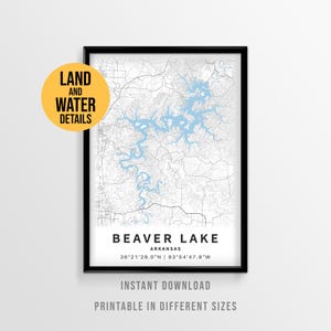 Beaver Lake Map Poster, Printable Arkansas Lake House Decor (Instant Download)