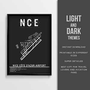 NCE Nizza Côte d'Azur Airport Poster - Sofort Download \ Printable \ Geschenk Pilot \ Wandkunst \ Airport Map \ France Travel Poster