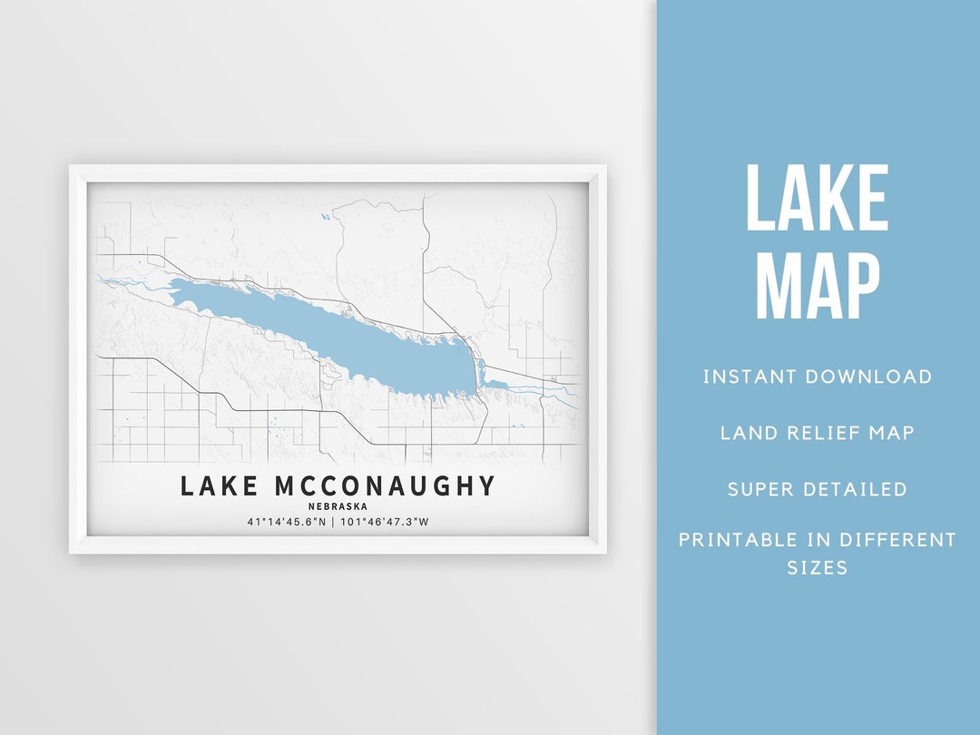 Printable Map of Lake Mcconaughy Nebraska United States Etsy