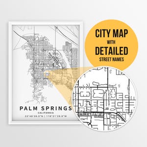 Druckbare Karte von Palm Springs, Kalifornien, USA mit Straßennamen - sofortiger Download ~ Karte ~ ~ Strassenkarte ~ Strassenkarte