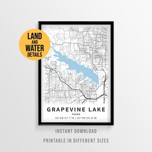 Grapevine Lake Map Poster, Printable Texas Lake House Decor (Instant Download)