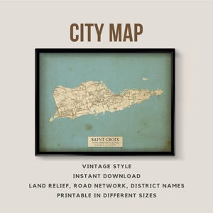 Mapa estilo vintage para impressão de Saint Croix, Ilhas Virgens dos EUA - Download instantâneo \ Mapa de rua \ Pôster de mapa \ Antigo \ Impressão de mapa \ Mapa USVI