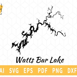Watts Bar Lake kaart SVG, Tennessee kaart Vector File - Instant Download \ Cutting \ Lake silhouette \ Commerciële licentie
