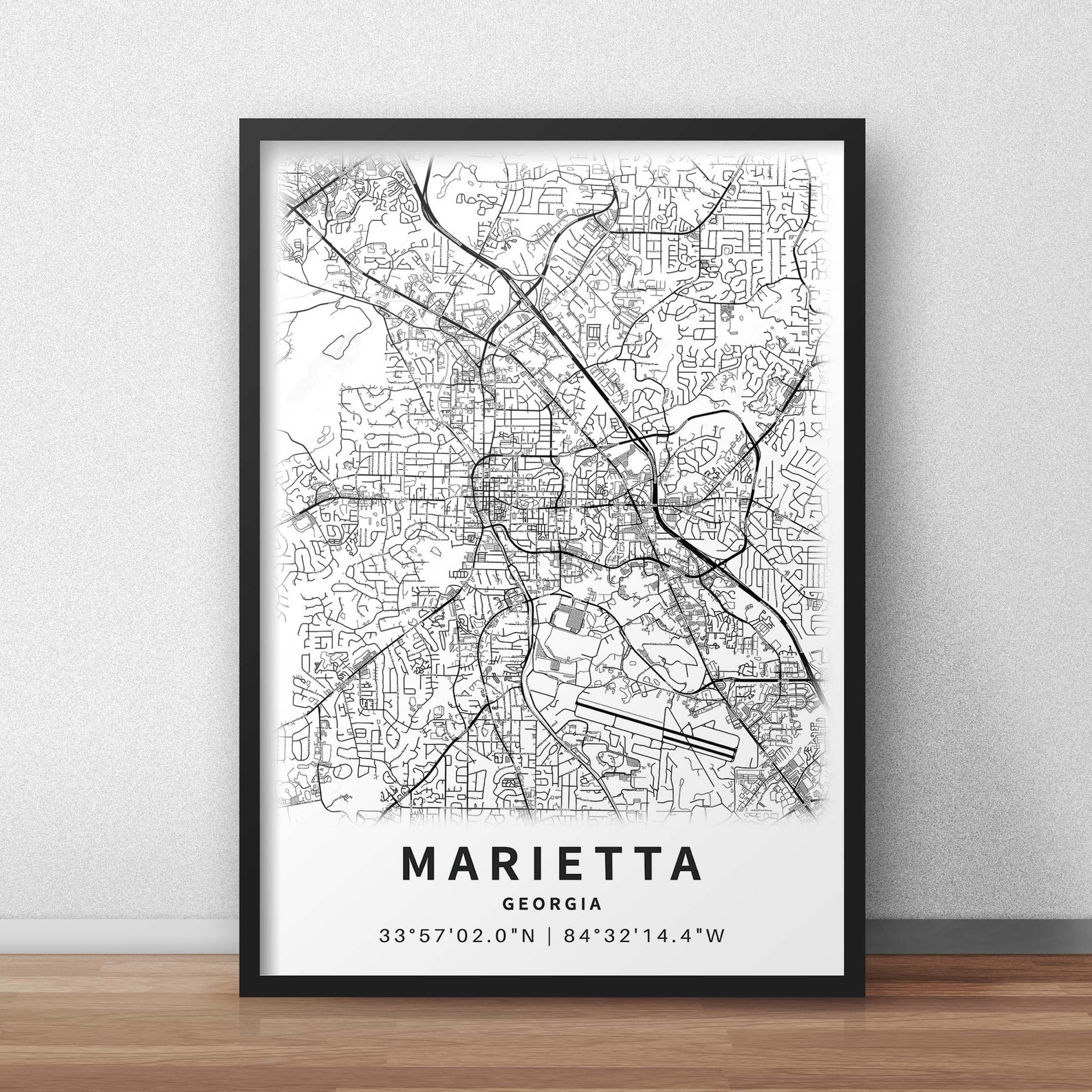 Printable Map of Marietta GA Cobb County USA With Etsy