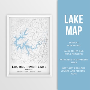 Mapa imprimible de Laurel River Lake, Kentucky, EE. UU. - Descarga instantánea \ Mapa del lago \ Cartel del mapa \ Decoración de la casa del lago \ LakeLife \ Pesca \ Navegación
