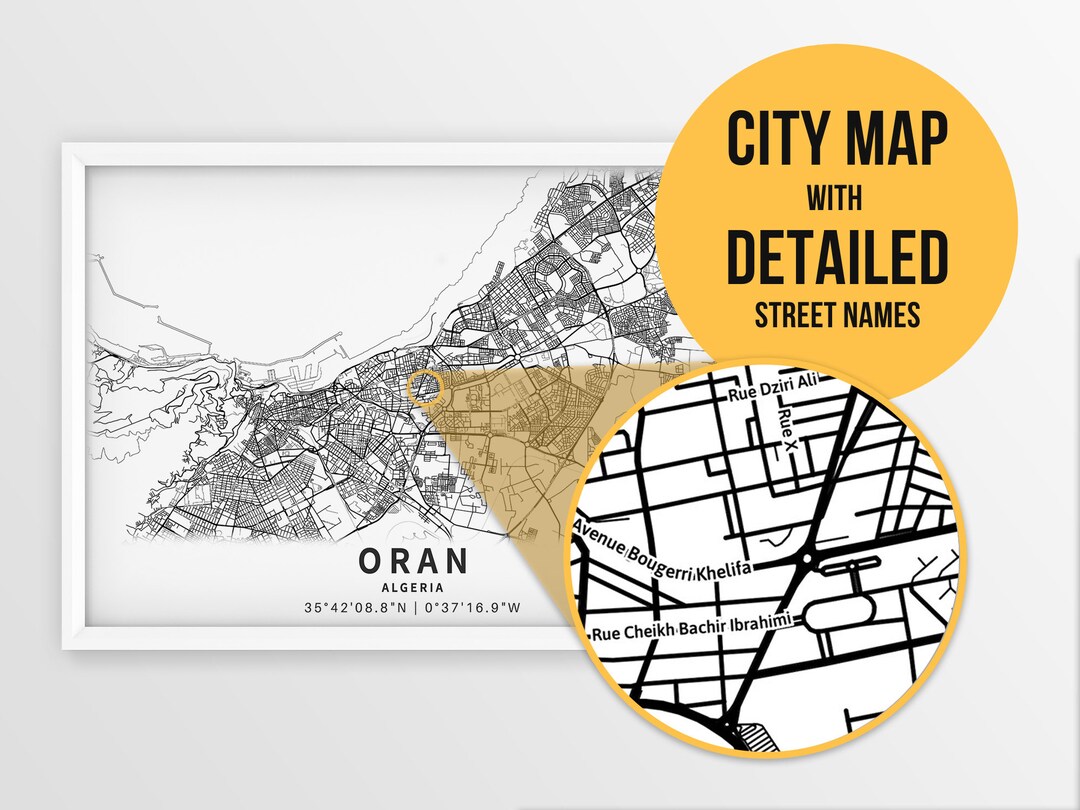 Printable Map of Oran Algeria With Street Names Instant Etsy