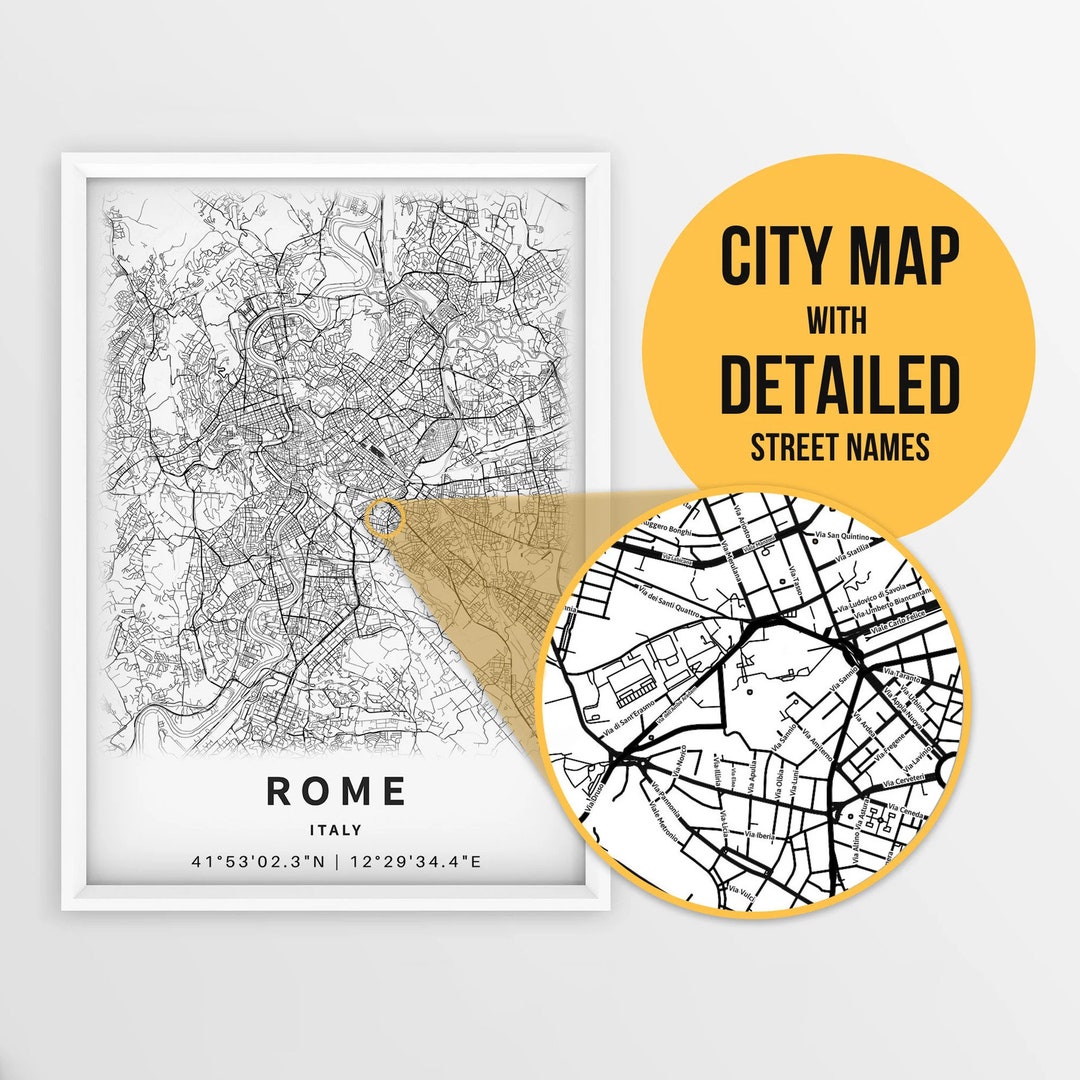 Printable Map of Rome, Italy With Street Names Instant Download City