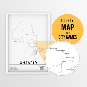 Druckbare Karte von Ontario, Kanada mit Städtenamen - Instant Download Wollen Sie eine Stadt bitte als PDF-Datei sehen