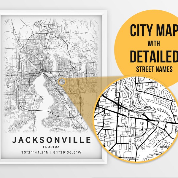 Map of Jacksonville - Etsy