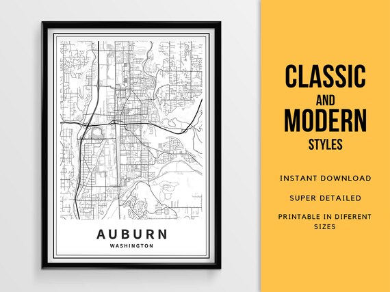 Printable Map of Auburn WA Map Print Washington USA City Map - Etsy