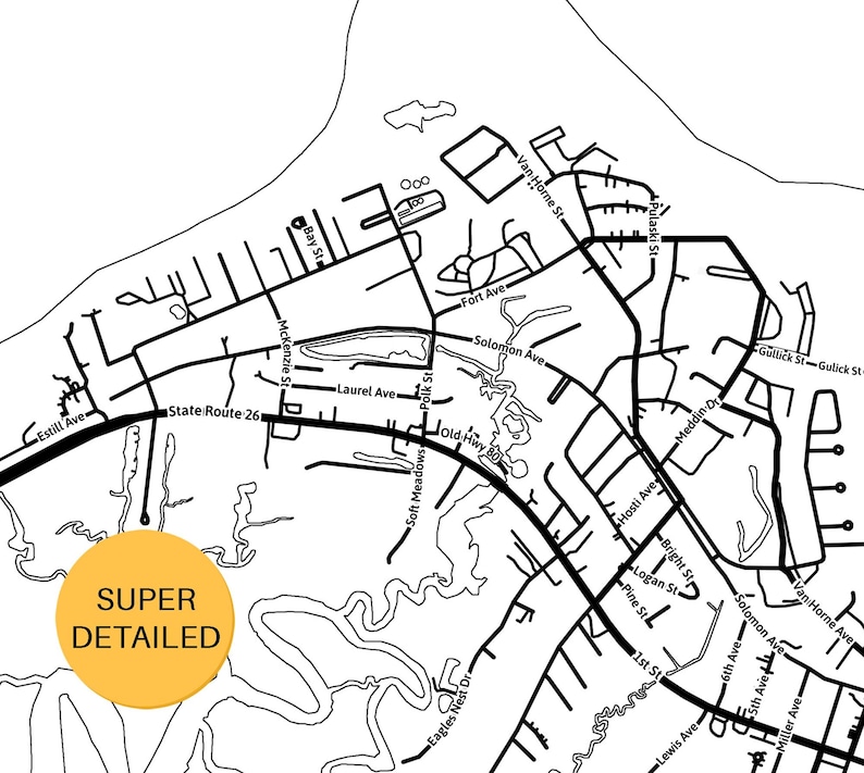 Printable Map of Tybee Island, USA With Street Names Instant