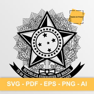 Armoiries du Brésil, Brésil Vector Clipart - SVG \ PNG \ PDF \ Téléchargement instantané \ Découpe \ Signe d'État \ Drapeau