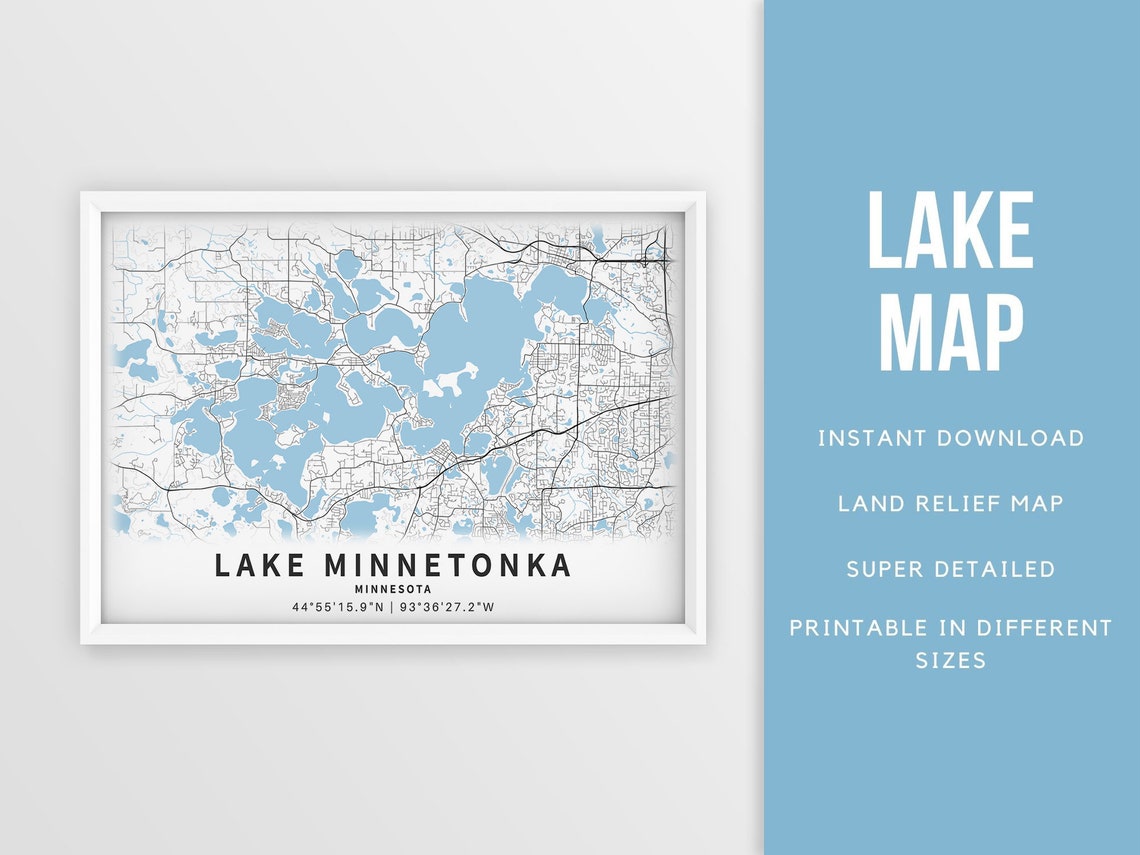 Printable Map of Lake Minnesota United States Etsy