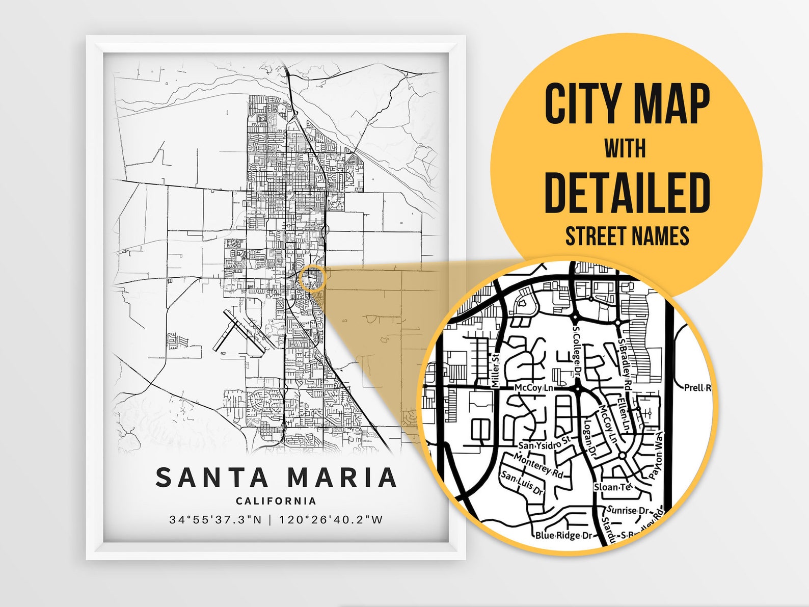 Printable Map of Santa Maria California United States With Etsy