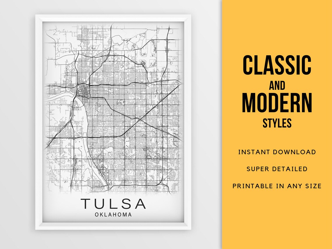 Printable Map of Tulsa Oklahoma United States Instant | Etsy