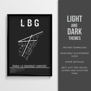LBG Paris–Le Bourget Airport Poster - Sofortiger Download \ Map print \ Gift Pilot \ Wall Art \ Airport Map \ France Travel Poster \ Printable