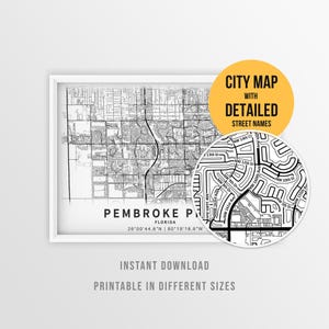 Karte von Pembroke Pines, Florida, mit Straßennamen, druckbares Stadtposter von Pembroke Pines (Sofort-Download)