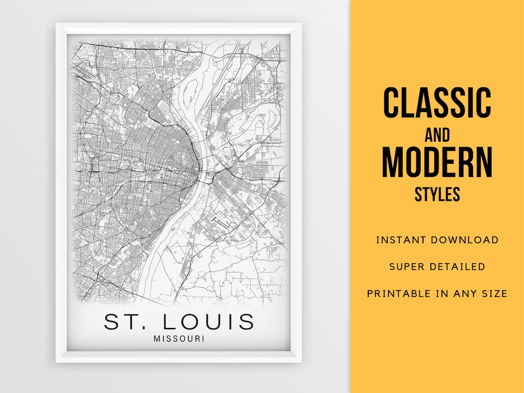 Printable Map of St. Louis, Missouri, United States Instant Download
