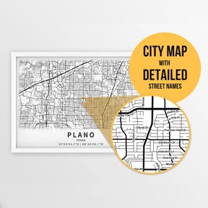 Druckbare Karte von Plano, Texas, USA mit Straßennamen - Sofort Download \ City Map \ Travel Gift \ City Poster \ Road Map Print \ Street Map