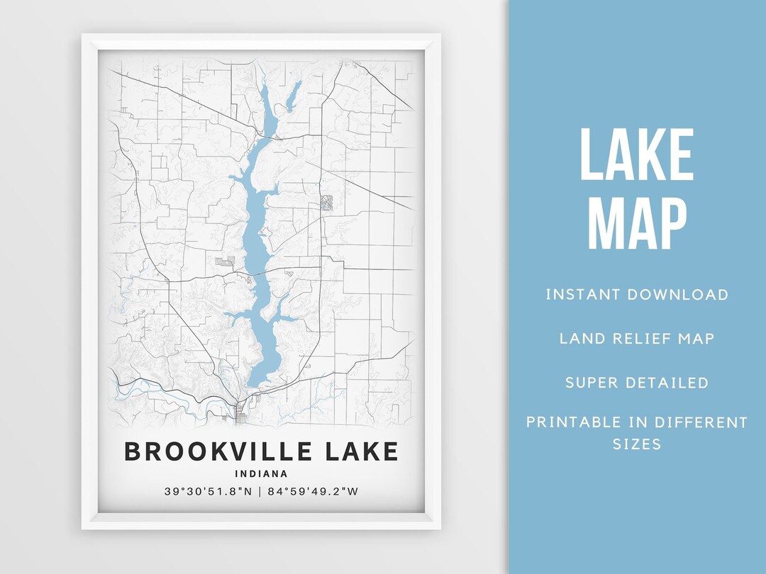Printable Map of Brookville Lake Indiana United States Etsy