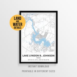 Lake Lyndon B. Johnson Map Poster, Printable Lake LBJ Texas Art (Instant Download)