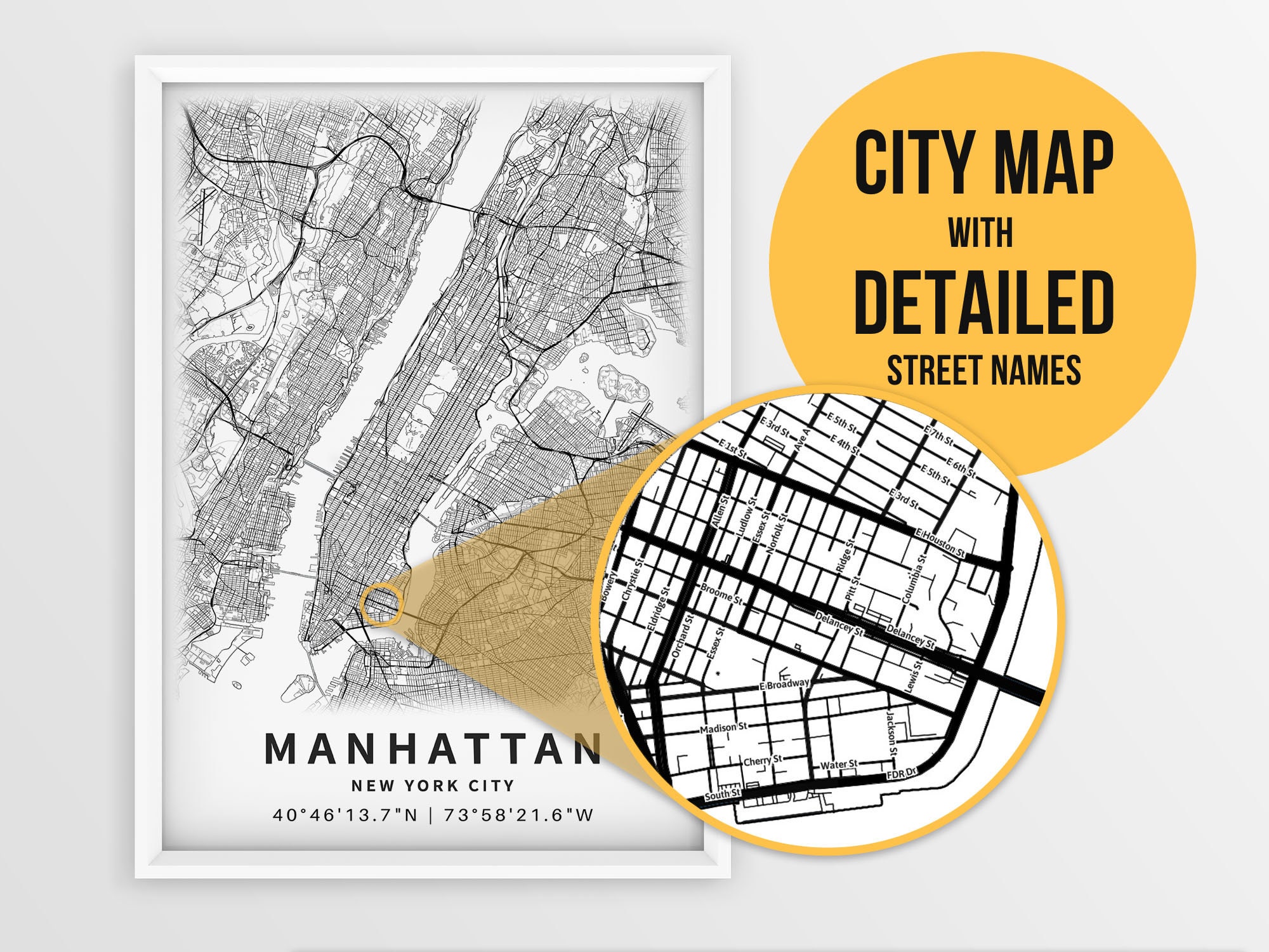 Printable Map of Manhattan New York City NY United States | Etsy