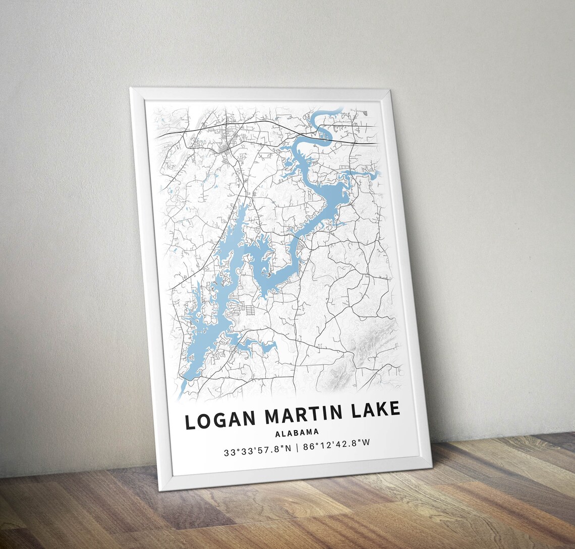 Printable Map of Logan Martin Lake Alabama United States Etsy
