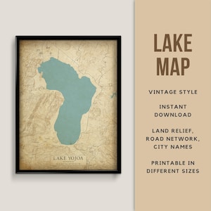 Mapa de estilo vintage del Lago Yojoa, Honduras - Descarga instantánea \ Mapa del lago \ Arte de la pared \ Cartel imprimible \ Arte rústico