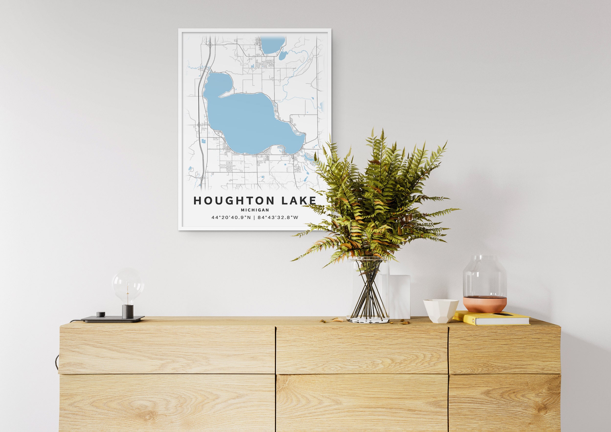 Printable Map of Houghton Lake Michigan United States - Etsy