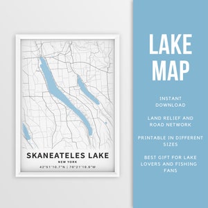 Mapa imprimible del lago Skaneateles, Nueva York, EE. UU. - Descarga instantánea \ Mapa del lago \ Cartel del mapa \ Decoración de la casa del lago \ LakeLife \ Pesca \ Paseos en bote