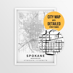 Spokane Washington Map with Street Names, Printable Spokane City Poster (Instant Download)
