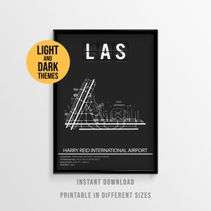 Póster del Aeropuerto Harry Reid, mapa de la pista del Aeropuerto LAS McCarran, arte de aviación de Nevada (descarga instantánea)