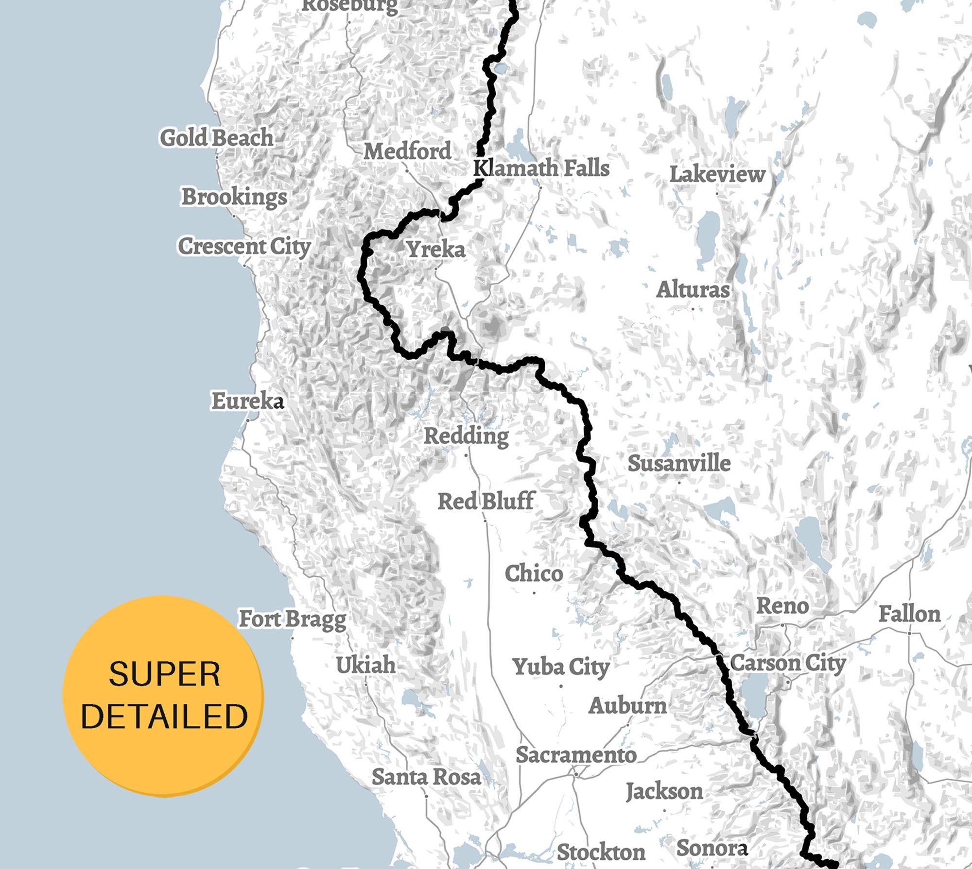 Pacific Crest Trail Map Poster, Printable PCT National Scenic Route ...
