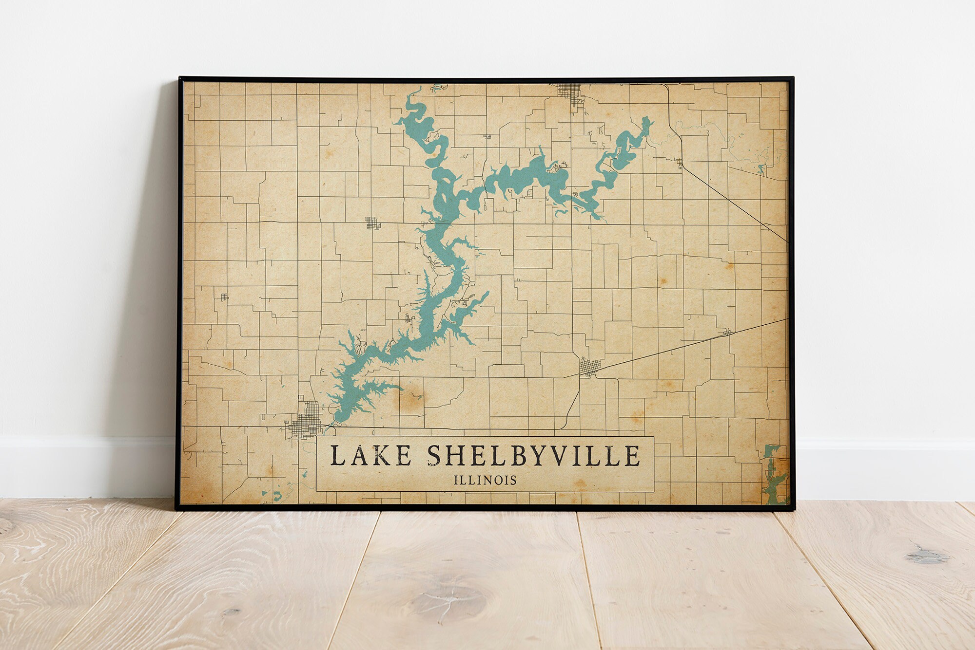 Vintage Style Map of Lake Shelbyville Illinois USA Instant Etsy