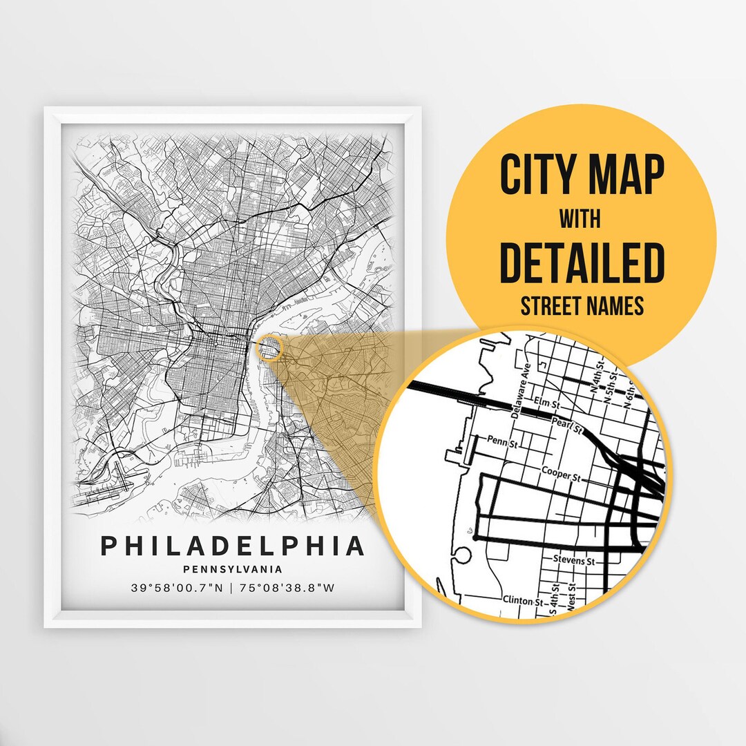 Printable Map of Philadelphia, Pennsylvania, USA With Street Names