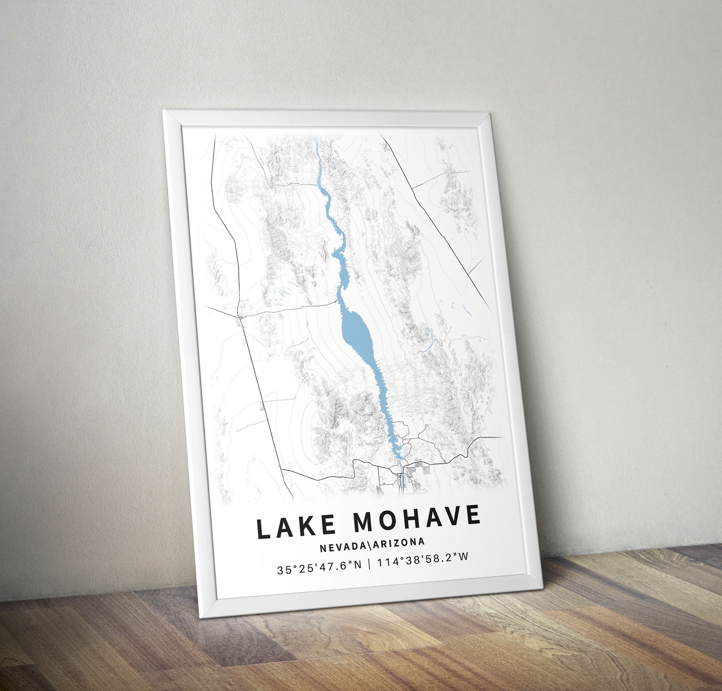 Mapa imprimible del lago Mohave, Nevada y Arizona - Descarga instantánea \\  Mapa del lago \\ Cartel del mapa \\ Decoración de la casa del lago \\ LakeLife  \\ Pesca \\ Paseos en bote - Etsy México, image size:2300x2200