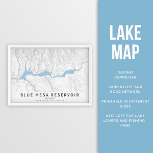 Druckbare Karte Blue Mesa Stausee, Gunnison River, Colorado - Sofort Download \Karte Poster \ See Haus Dekor \ LakeLife \ Angeln \ Bootfahren