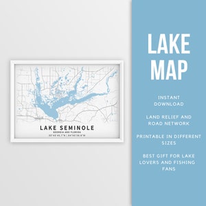 Afdrukbare kaart van Lake Seminole, Georgia en Florida, VS - Instant Download \ Lake Map \ Lake House Decor \ LakeLife \ Fishing \ Varen