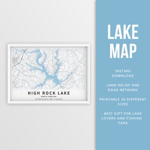 Carte imprimable de High Rock Lake, Caroline du Nord, - Téléchargement instantané \ Carte du lac \ Affiche de carte \ Lake House Decor \ LakeLife \ Pêche \ Navigation de plaisance