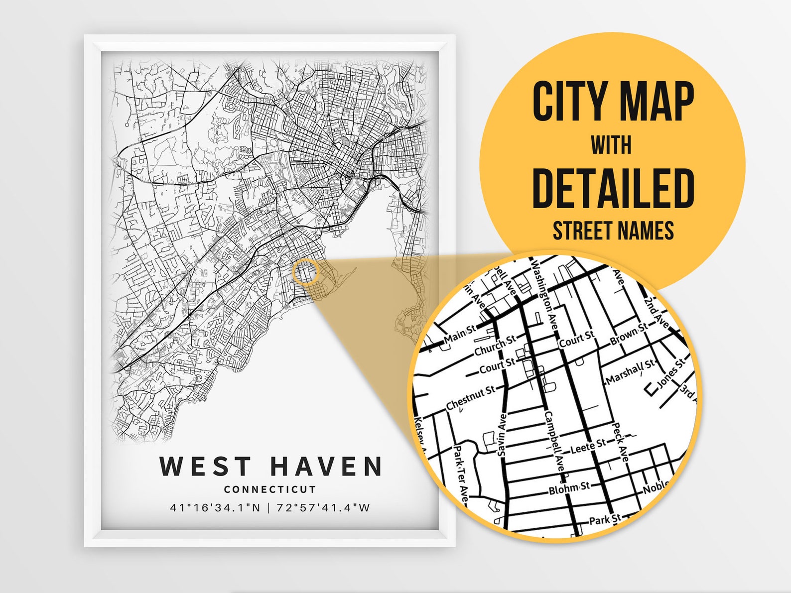 Printable Map of West Haven CT Connecticut United States Etsy