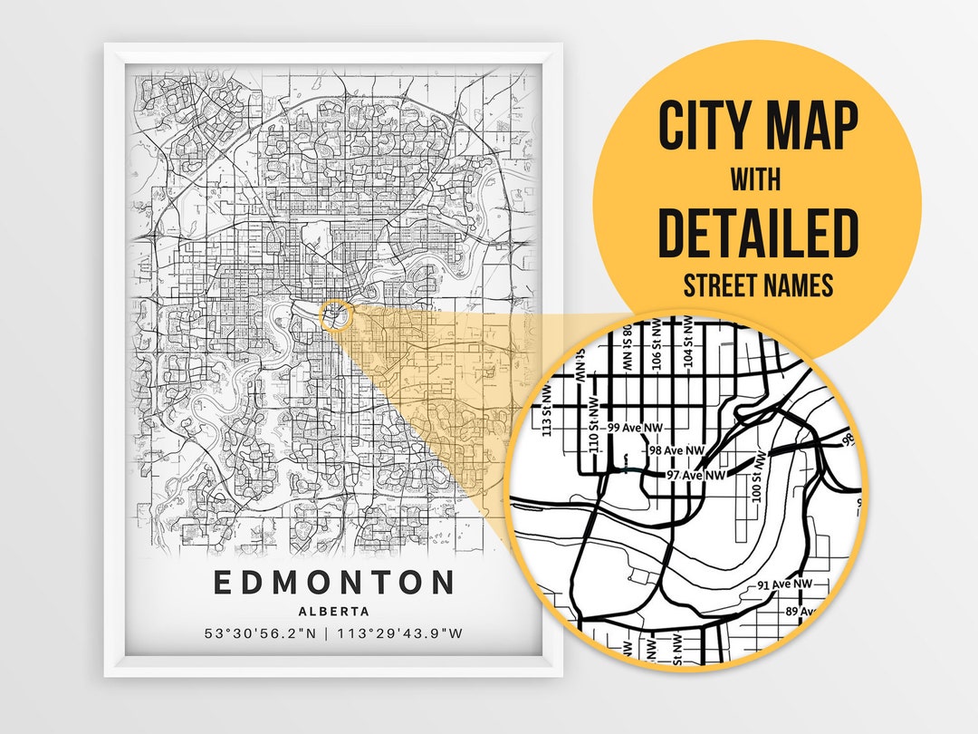 Printable Map of Edmonton Alberta Canada With Street Names Etsy