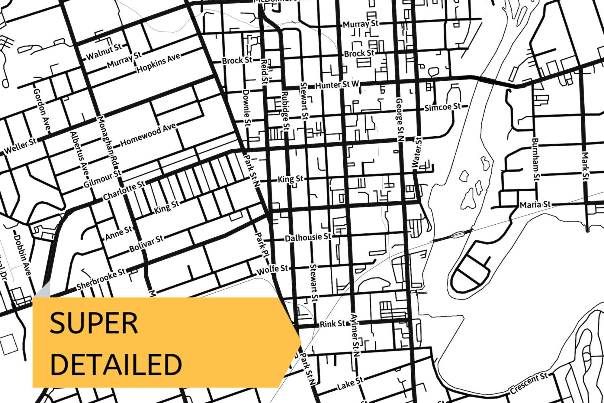 Printable Map of Peterborough Ontario Canada With Street Names Etsy UK