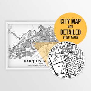 Druckbare Karte von Barquiseto, Venezuela mit Straßennamen - Sofortiger Download ~ Karte ~ ~ Stadt Karte ~ ~ Straßenkarte Print