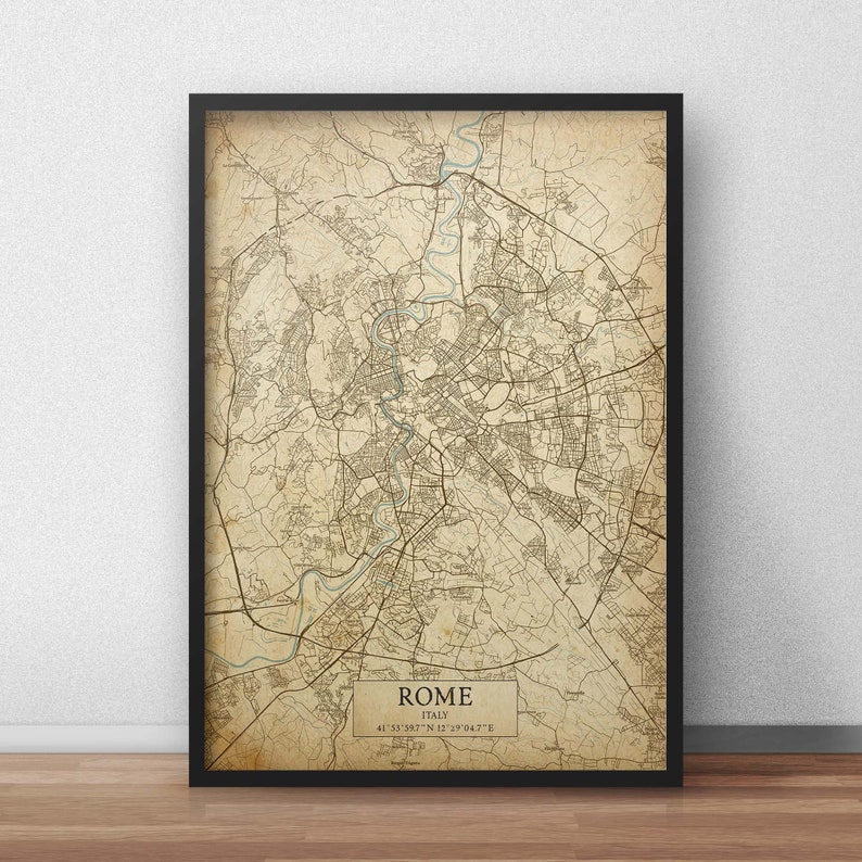 Rome, Italy Vintage Style Map, Printable Rome City Poster (instant ...