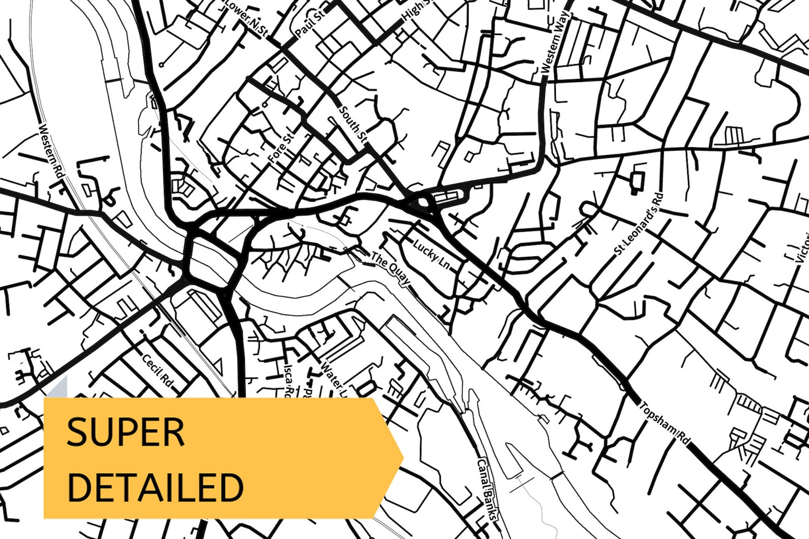 Printable Map of Exeter England United Kingdom with Street Etsy