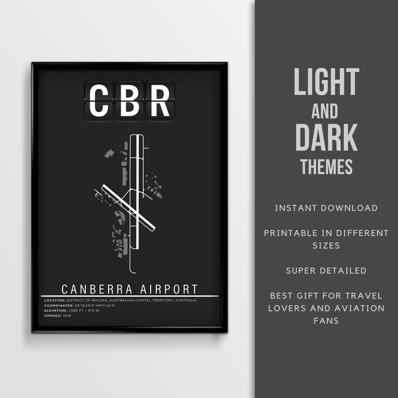 CBR Canberra Airport Poster Instant Download Map Art Pilot Gift Wall Art Airport Map Australia Travel Poster image 1